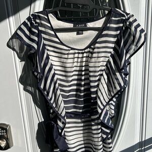 A. Byer Navy and White Striped Blouse, large